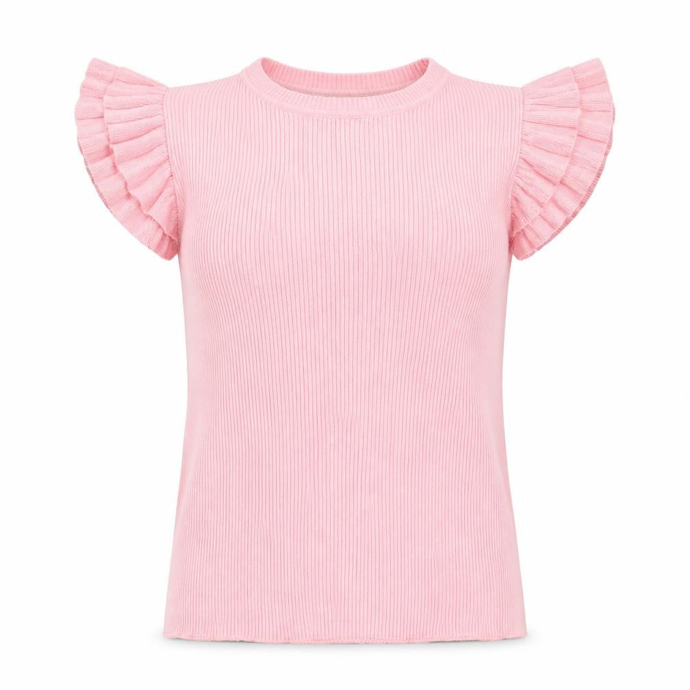 By Clara Women’s Pink Ruffle Sleeve Knit T-Shirt M