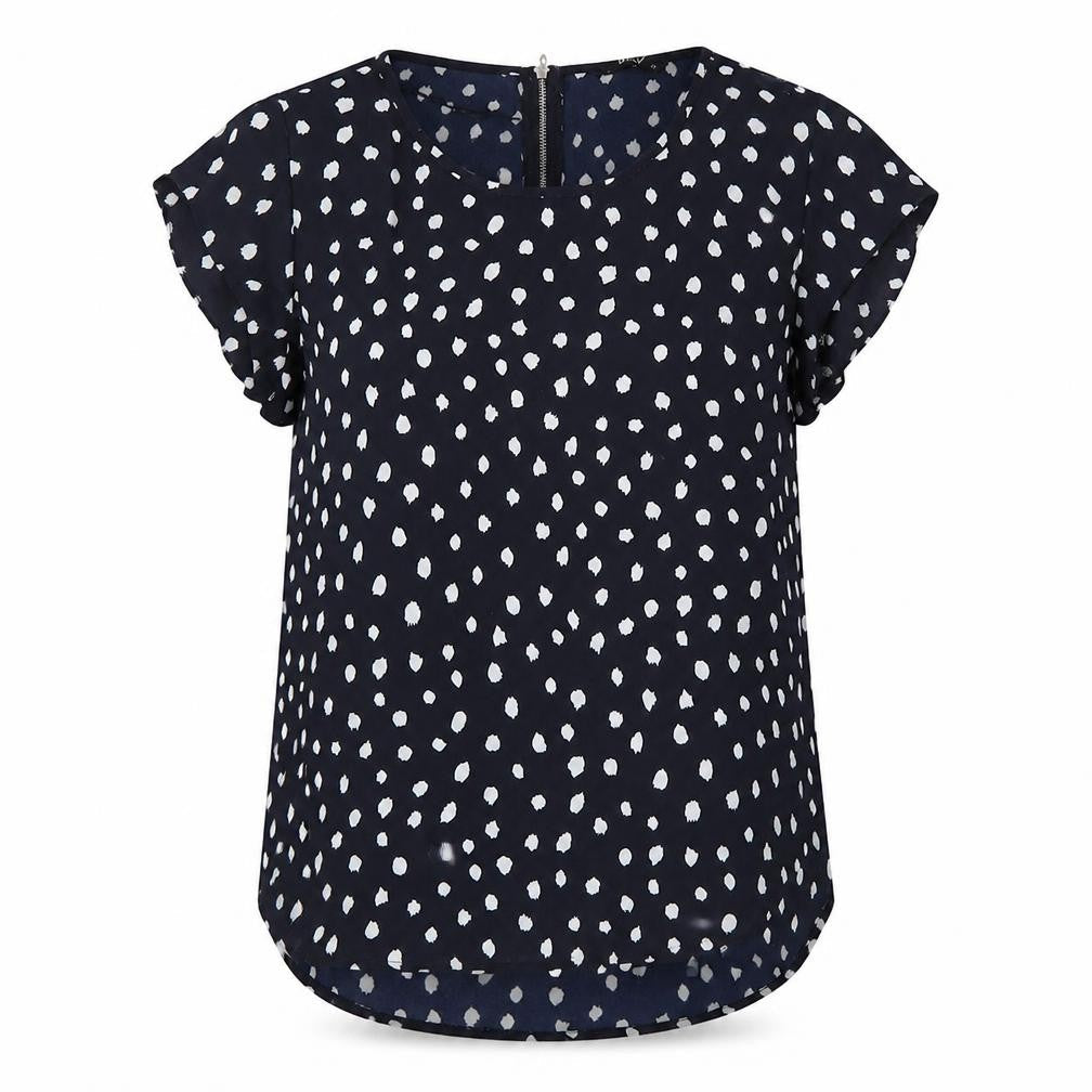 Only Womens Blue Polka Dot Blouse Size 8 Short Sleeve Zip