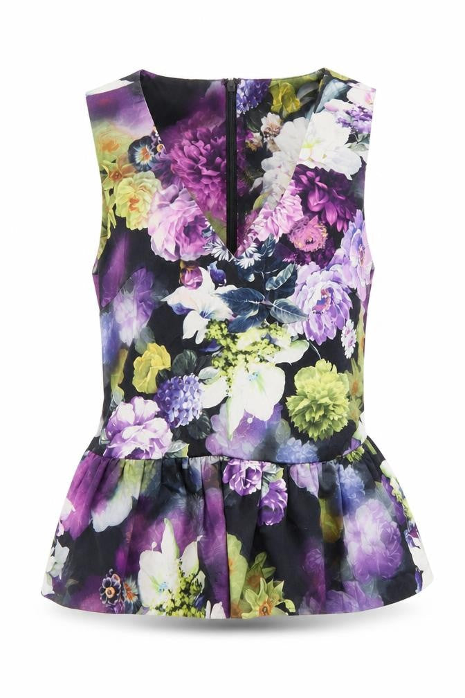 Front view of ASOS Petite women’s multicoloured floral peplum blouse uk 10