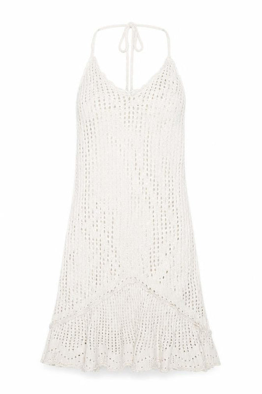Stradivarius Women Ivory Crochet Slip Dress Size 12 Summer Beachwear