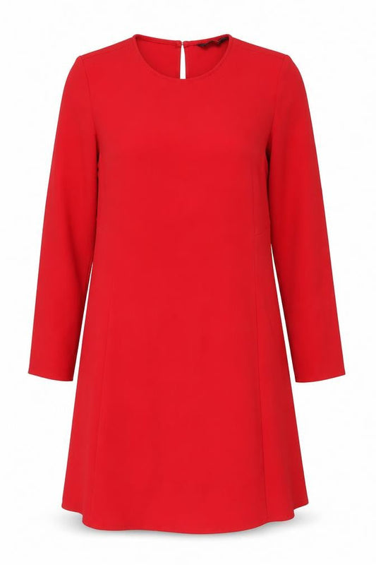 Zara Women Red Knee Length Shift Dress Size M Long Sleeve