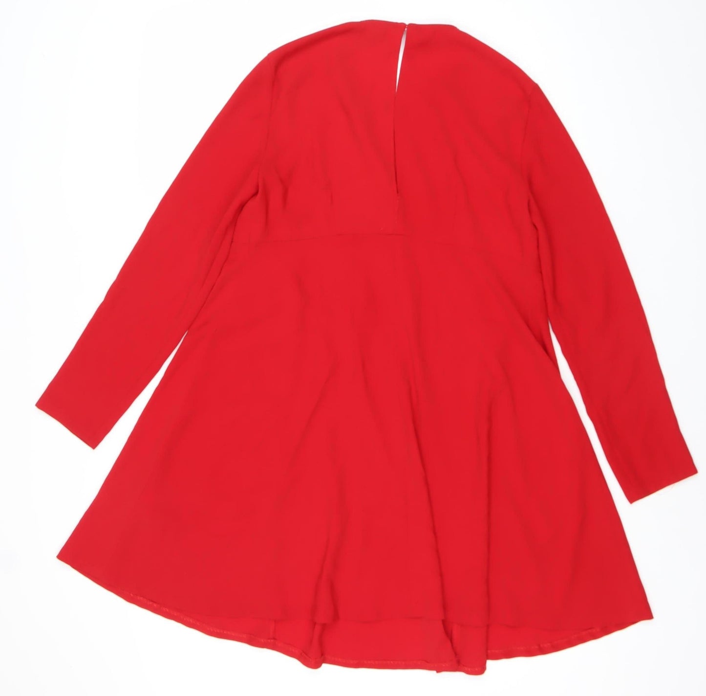 Zara Women Red Knee Length Shift Dress Size M Long Sleeve