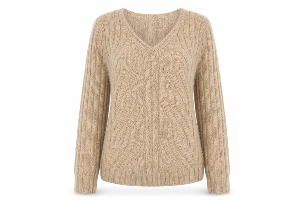 Marks & Spencer Women’s Beige V-Neck Cable Knit Jumper M