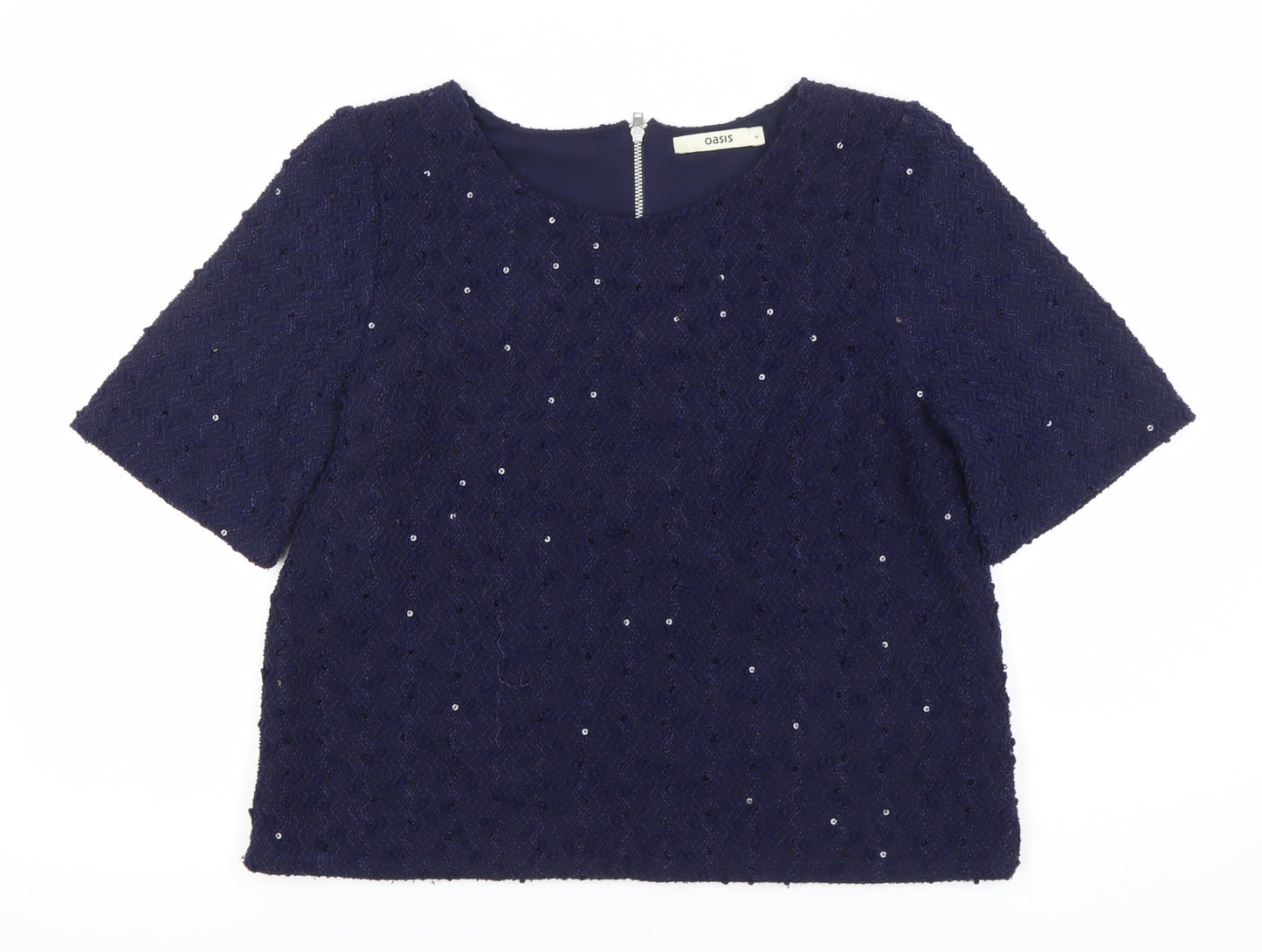 Oasis Women’s Blue Sequin Short Sleeve Blouse Size 12