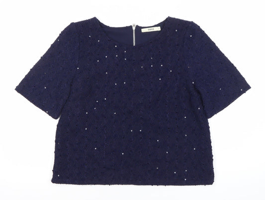 Oasis Women’s Blue Sequin Short Sleeve Blouse Size 12