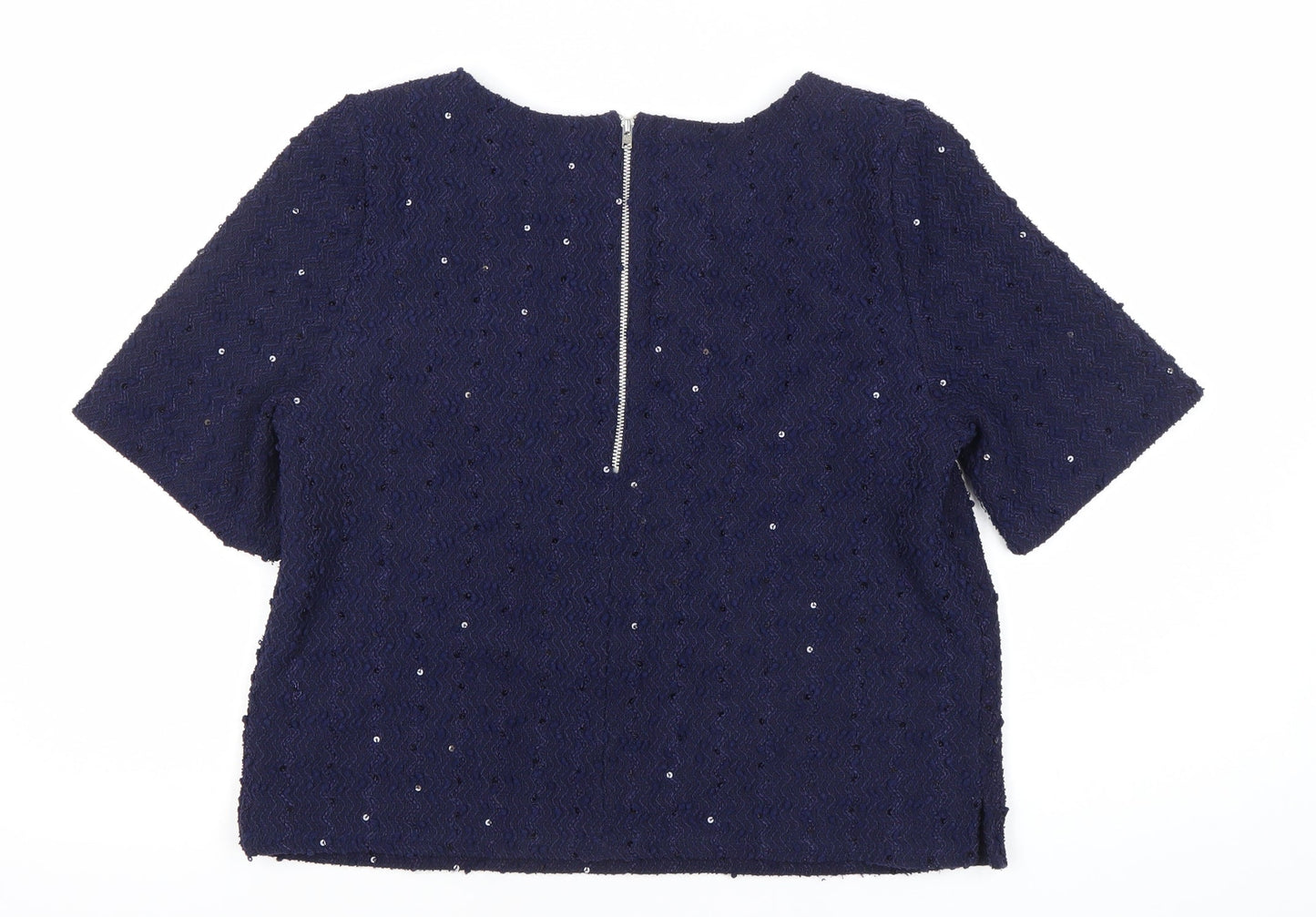 Oasis Women’s Blue Sequin Short Sleeve Blouse Size 12