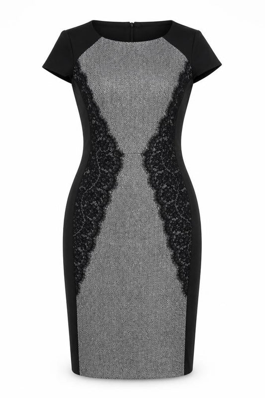 BHS Womens Black Grey Lace Sheath Knee Length Dress Size 8