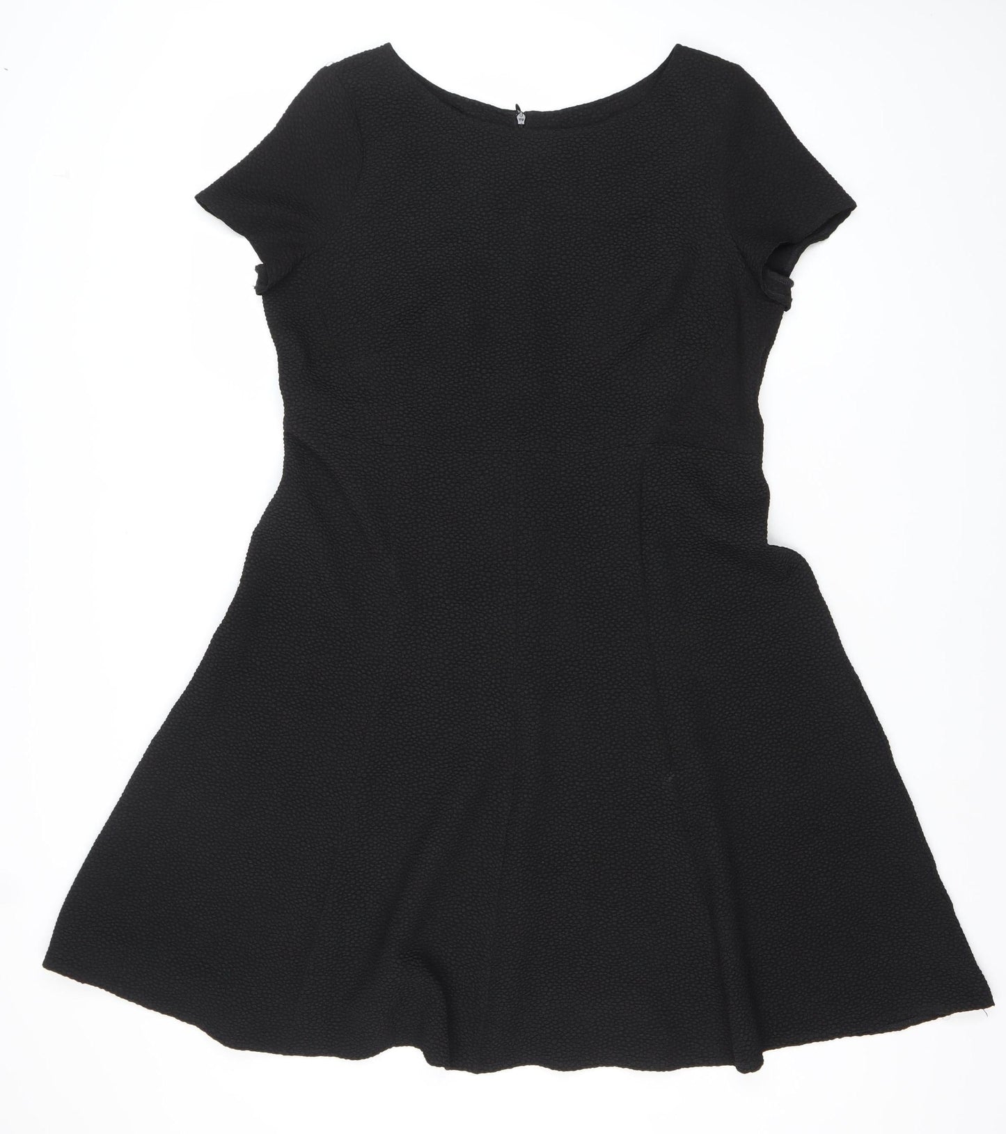 Marks and Spencer Womens Black Size 14 A-Line Dress Short Sleeve Scoop Neck
