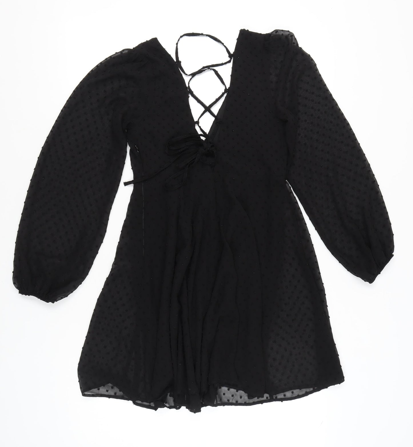 ASOS DESIGN Women’s Black Size 4 Short A-Line Lace Up Dress