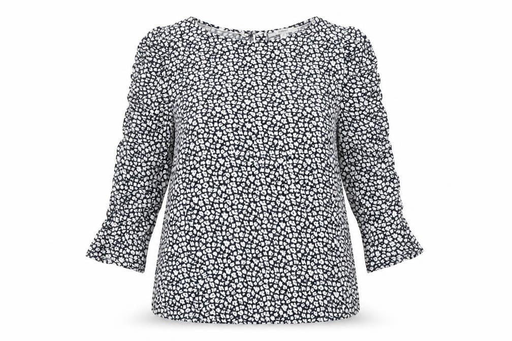 Front view of ESPRIT Women’s Blue Floral Blouse M 3/4 Sleeve Viscose
