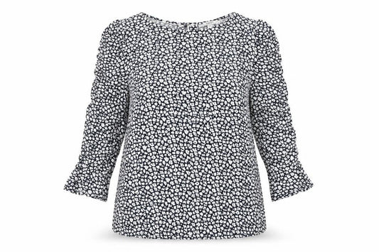 Front view of ESPRIT Women’s Blue Floral Blouse M 3/4 Sleeve Viscose