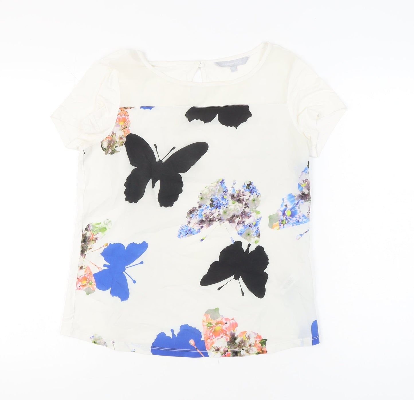 Red Herring Women’s White Butterfly Floral Blouse UK 10 Short Sleeve