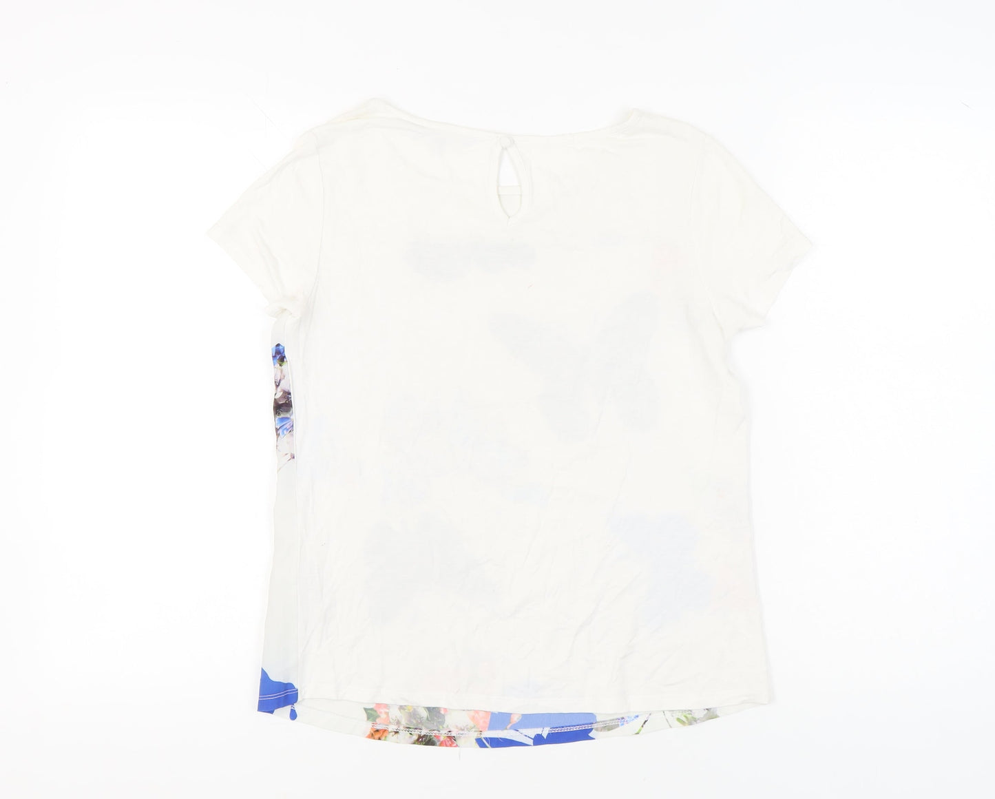 Red Herring Women’s White Butterfly Floral Blouse UK 10 Short Sleeve
