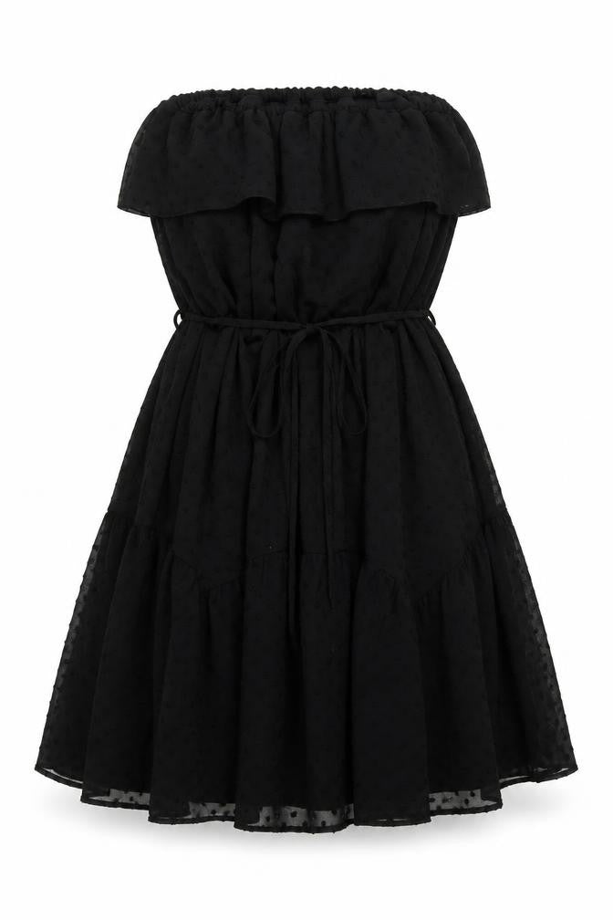 ASOS Women Black Size 10 Strapless Short Polka Dot Chiffon Dress