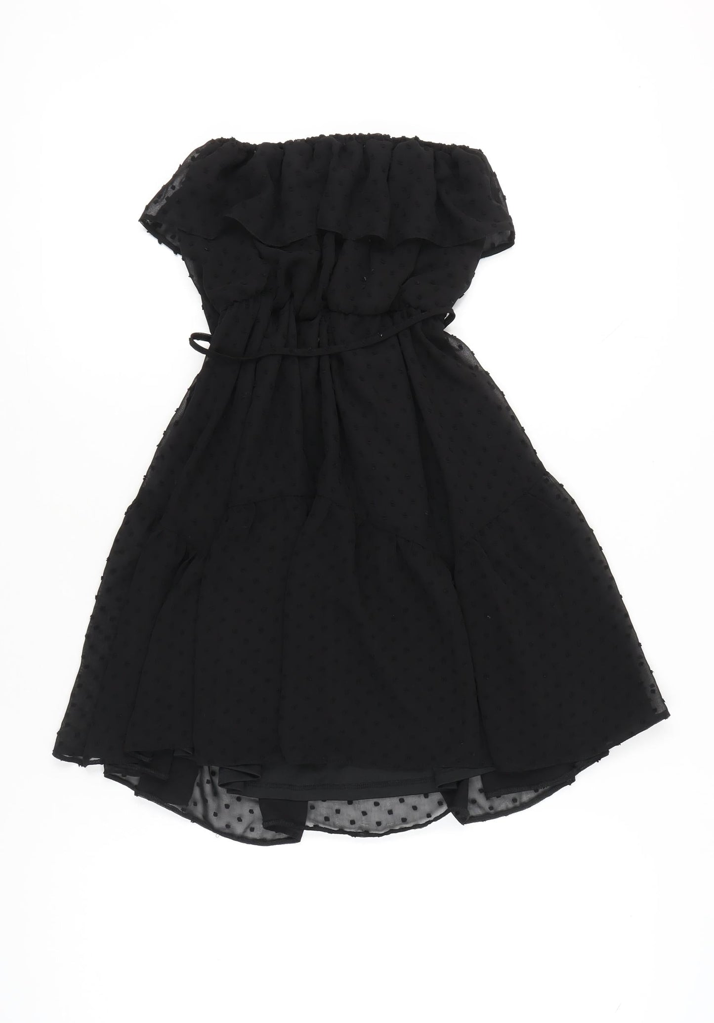 ASOS Women Black Size 10 Strapless Short Polka Dot Chiffon Dress