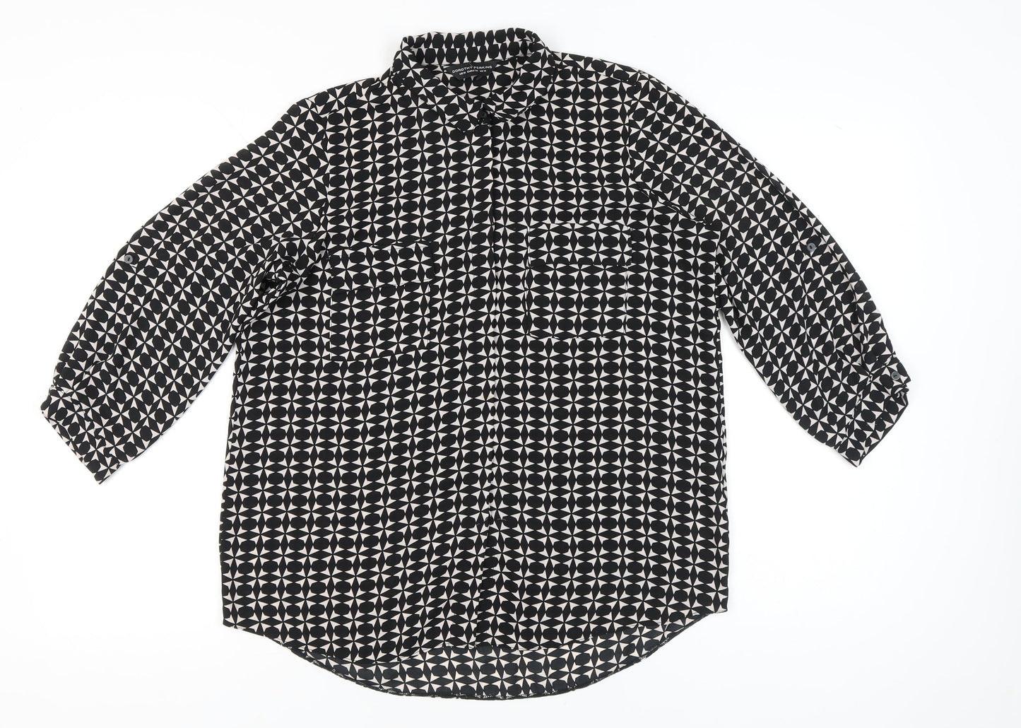 Dorothy Perkins Women’s Black Geometric Button-Up Shirt UK 14