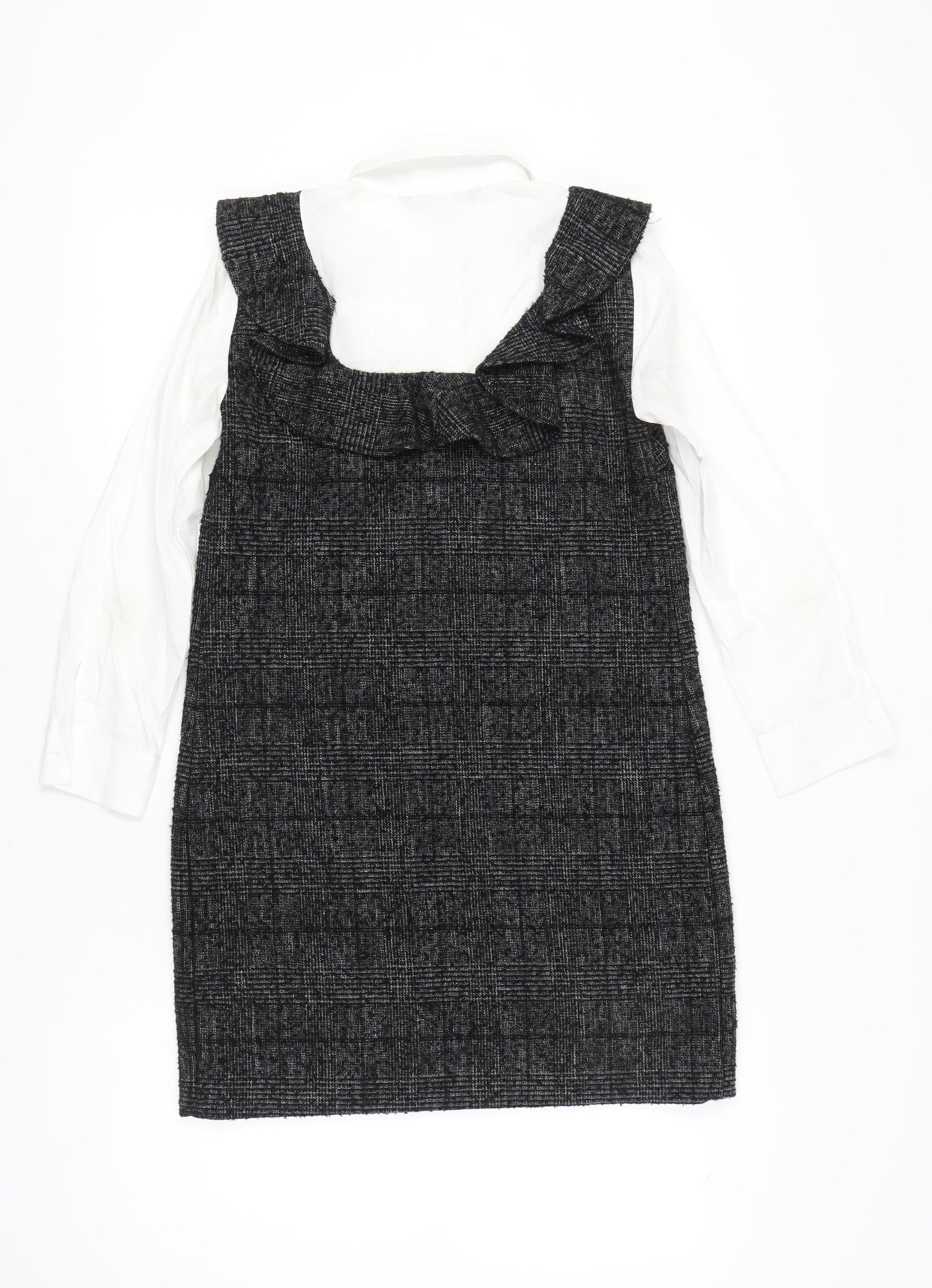 Zara Women Black Check Ruffle Pinafore Dress Size 8 Workwear