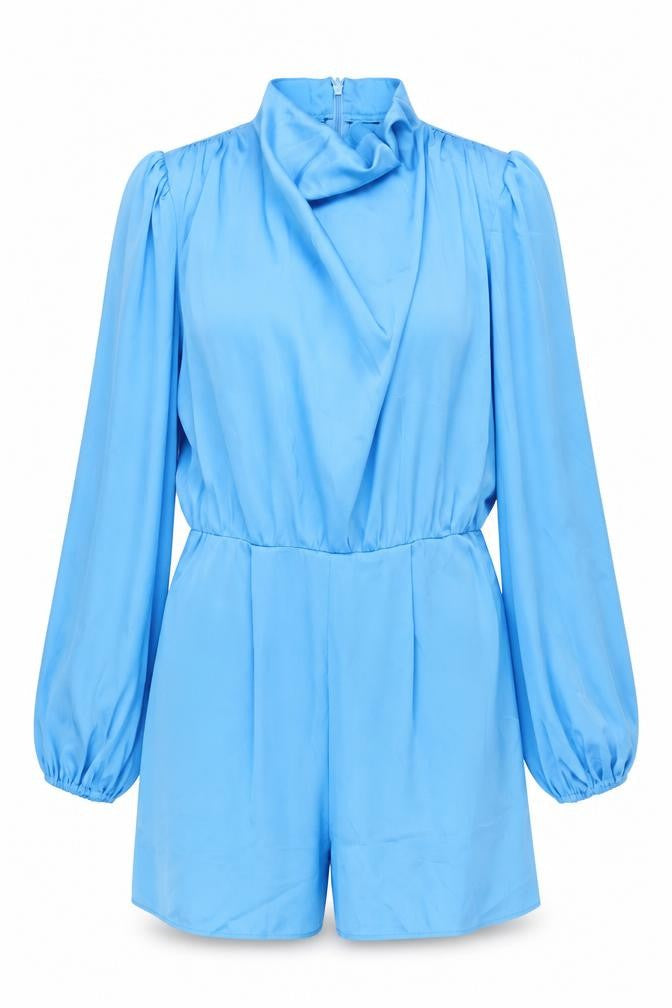 River Island Women’s Blue Size 10 Long Sleeve Satin Playsuit