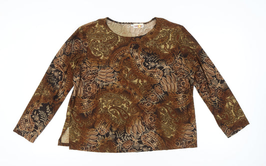 Calypso Womens Brown Paisley Tunic Blouse XL Long Sleeve Casual