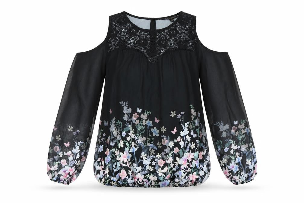 Lipsy Womens Black Floral Cold Shoulder Tunic Blouse UK 12