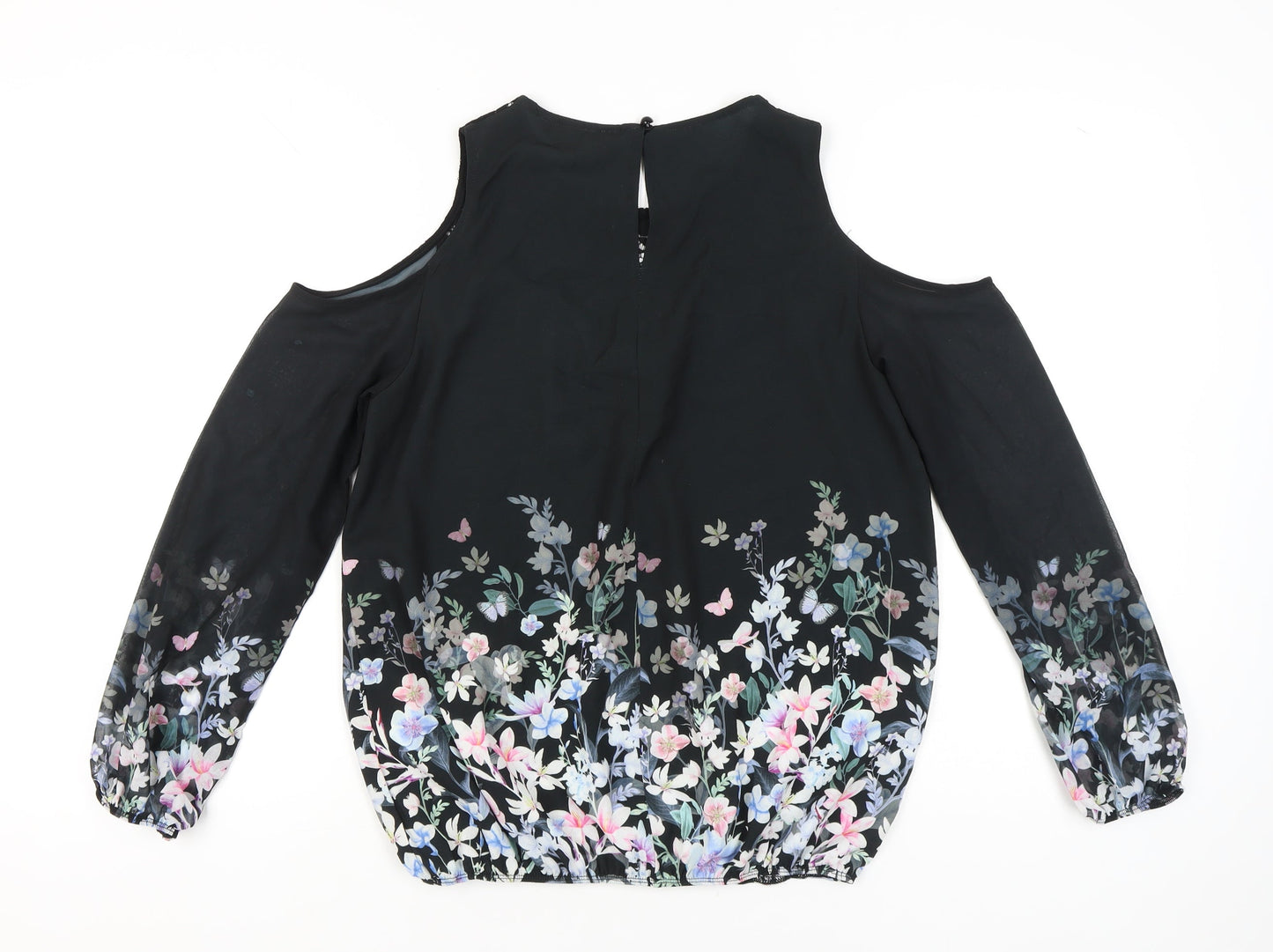 Lipsy Womens Black Floral Cold Shoulder Tunic Blouse UK 12