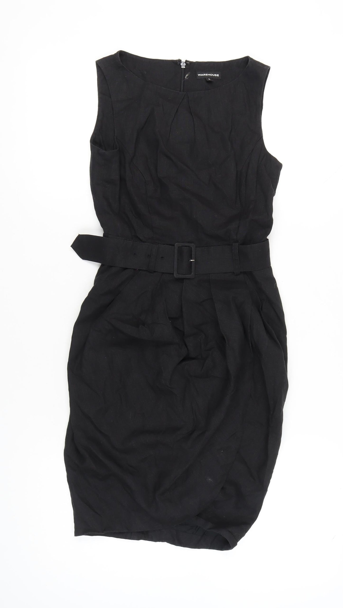 Warehouse Women’s Black Sheath Dress UK 8 Knee Length Sleeveless