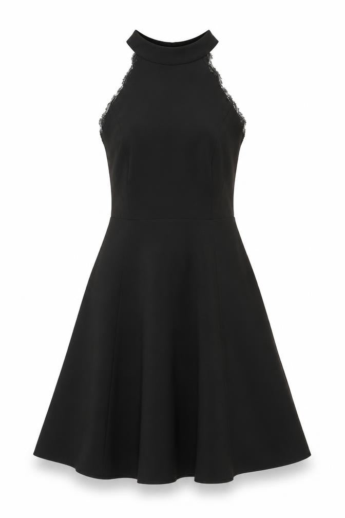 River Island Women’s Black Size 8 Lace Halter Fit & Flare Party Dress