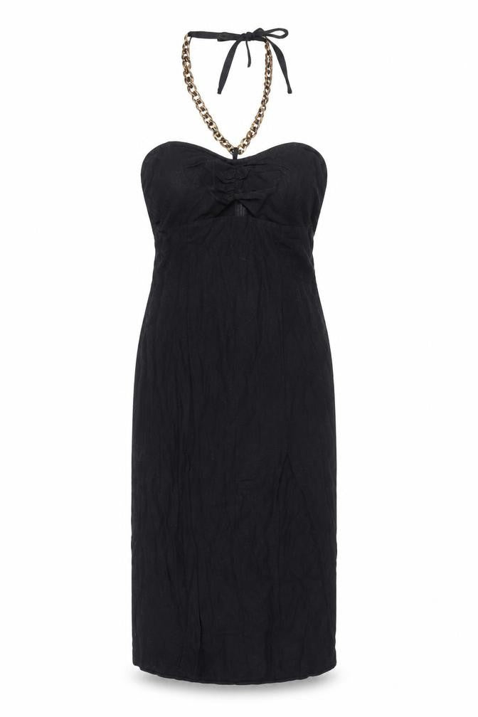 F&F Womens Black Size 10 Strapless Midi Bodycon Dress Linen Blend