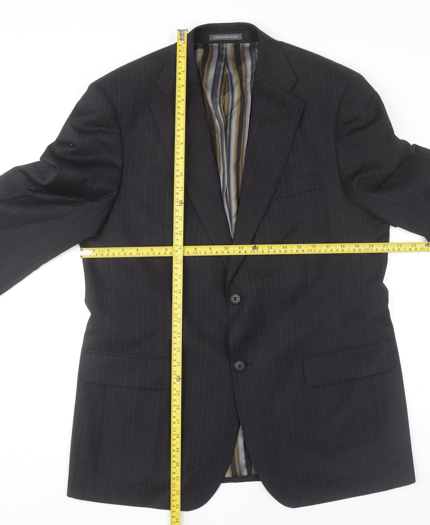 Greenwoods Elite Men’s Black Pinstripe 42R Blazer Jacket