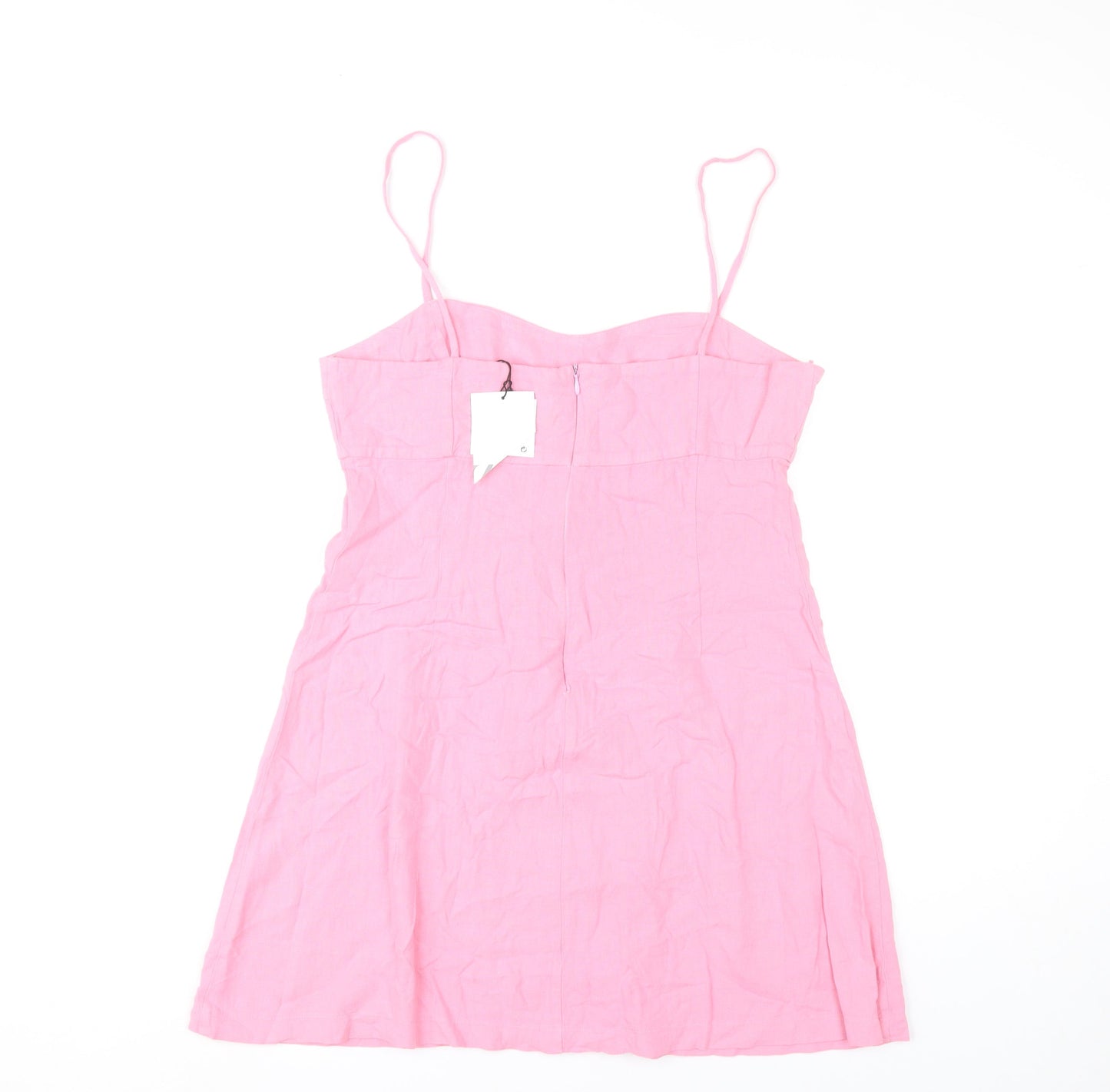 Zara Women Pink Linen Blend Slip Dress Size 14 Short Summer