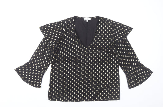 Warehouse Women Black Polka Dot V-Neck Tunic Blouse UK 10
