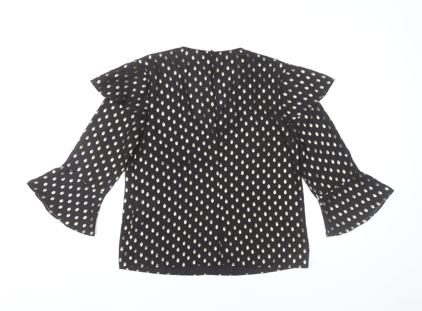 Warehouse Women Black Polka Dot V-Neck Tunic Blouse UK 10