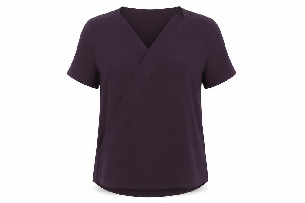 Simon Jersey Womens Purple Wrap Blouse Size 12 Short Sleeve Work Top