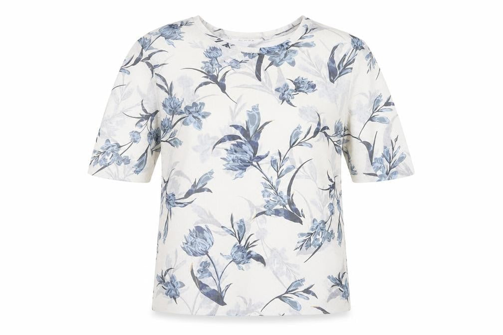 Pieces Women Ivory Floral Mesh T-Shirt Size M Short Sleeve