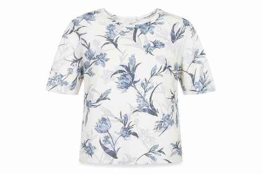 Pieces Women Ivory Floral Mesh T-Shirt Size M Short Sleeve