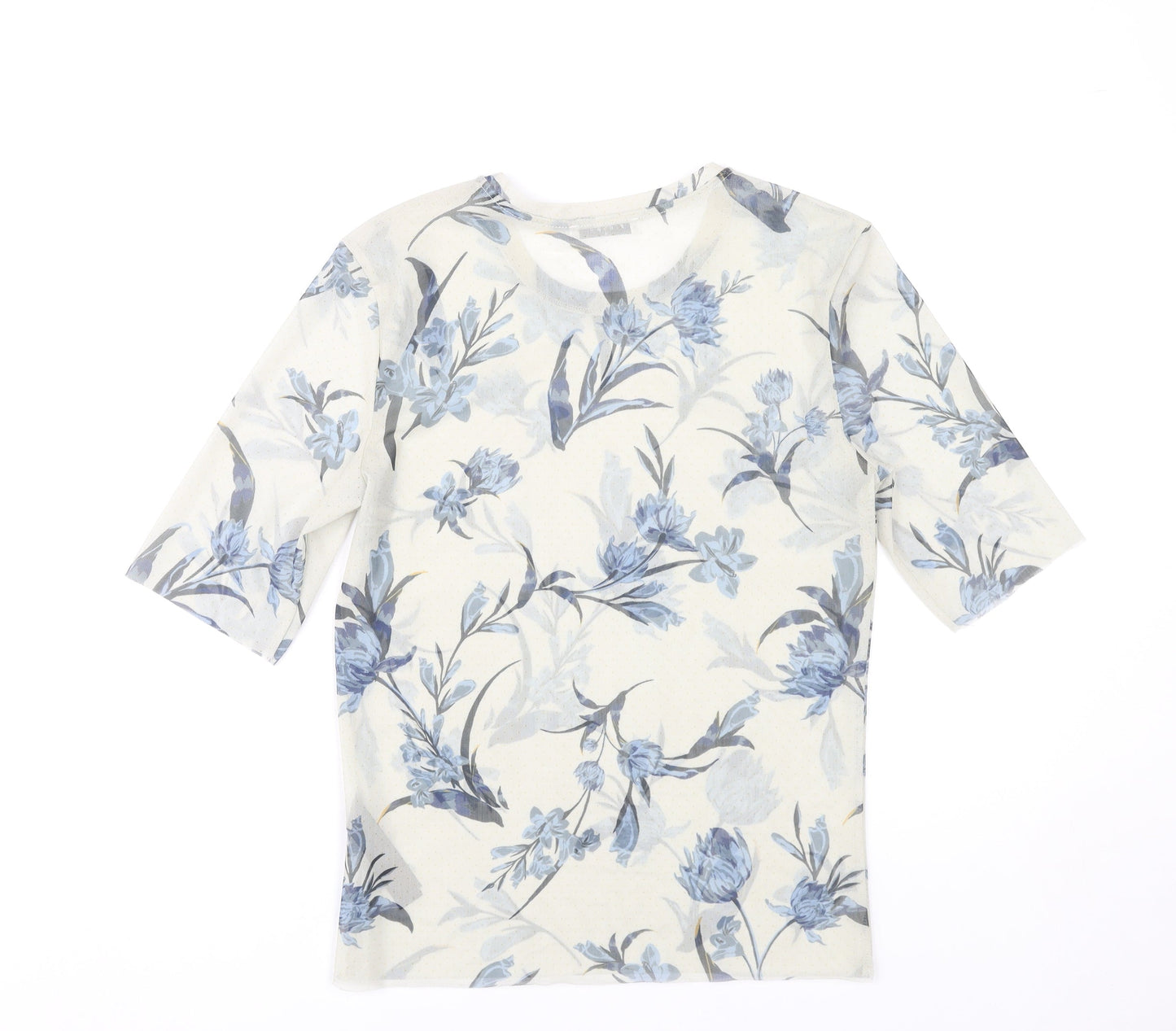 Pieces Women Ivory Floral Mesh T-Shirt Size M Short Sleeve
