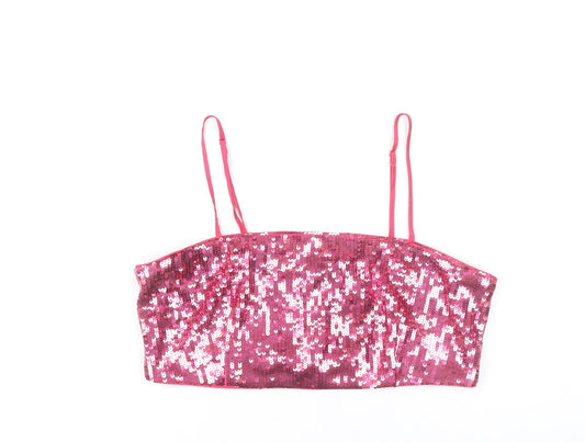 H&M Women’s Pink Sequin Camisole Crop Top Size 12 Slim Fit