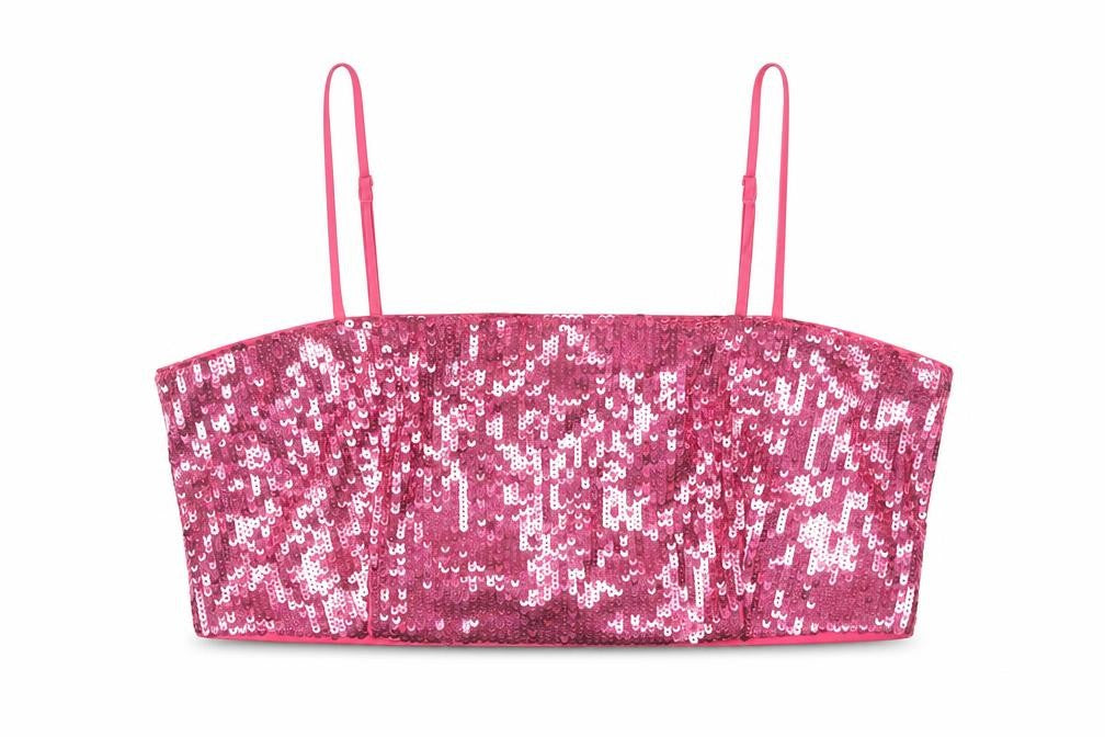 H&M Women’s Pink Sequin Camisole Crop Top Size 12 Slim Fit