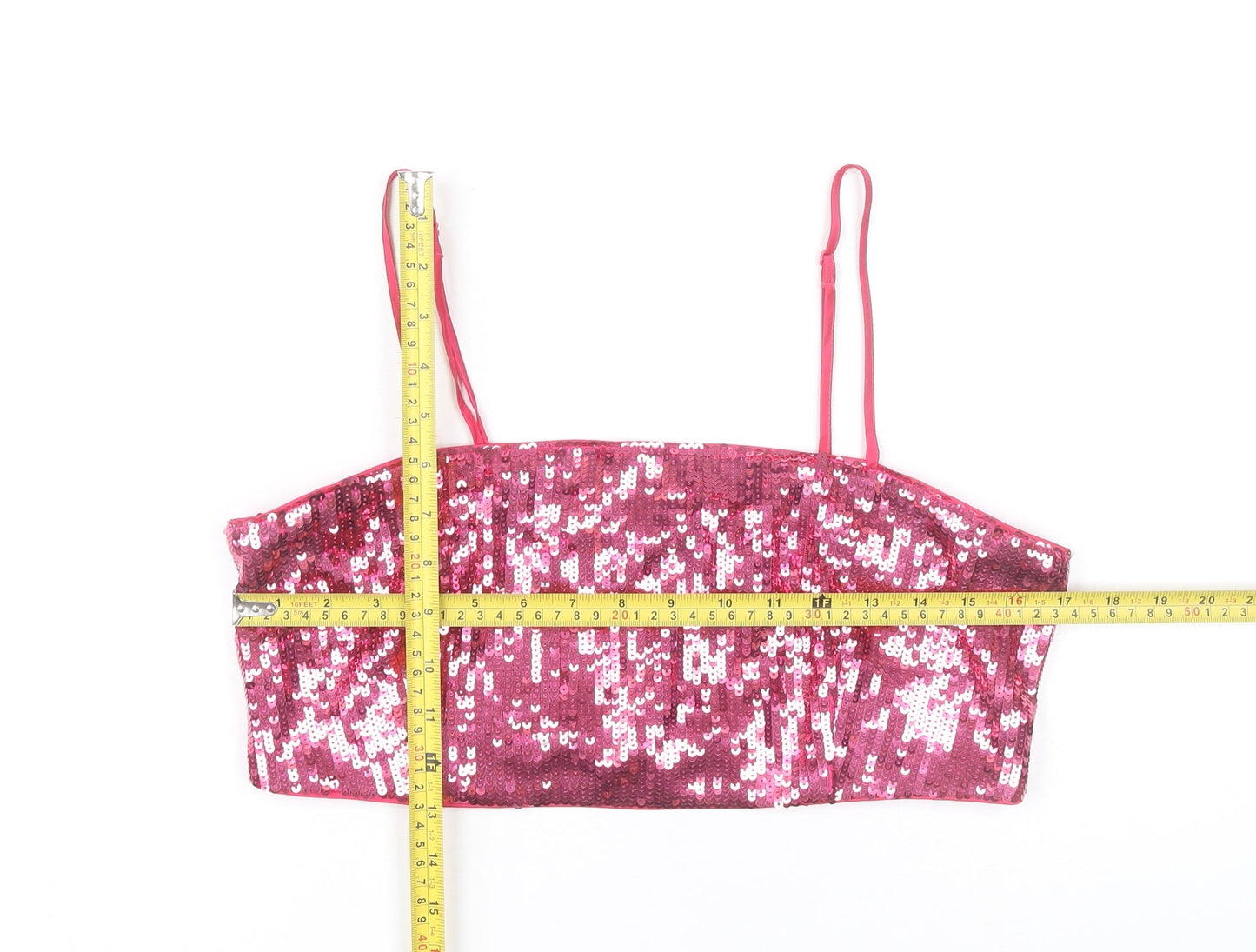 H&M Women’s Pink Sequin Camisole Crop Top Size 12 Slim Fit