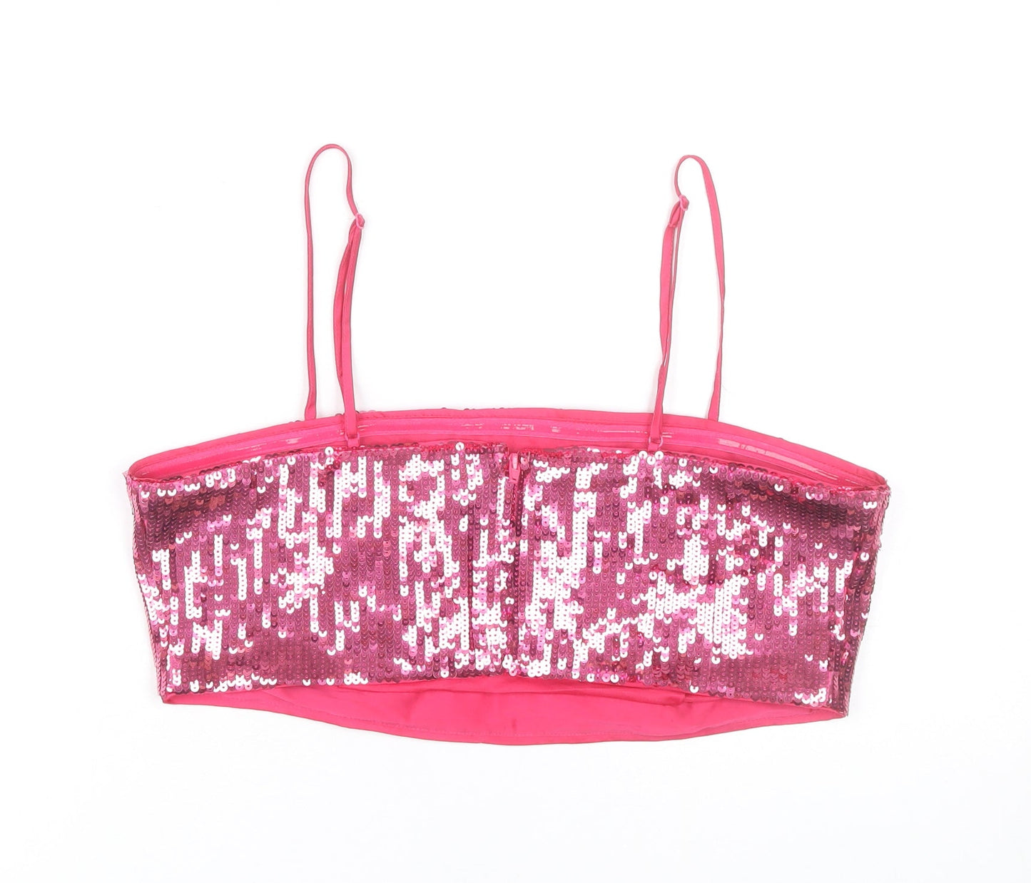 H&M Women’s Pink Sequin Camisole Crop Top Size 12 Slim Fit