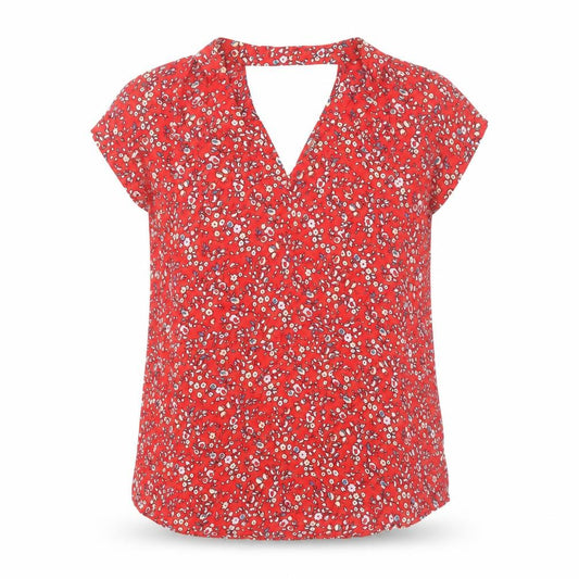 Warehouse Women’s Red Floral Viscose Blouse UK 12 Short Sleeve V-Neck