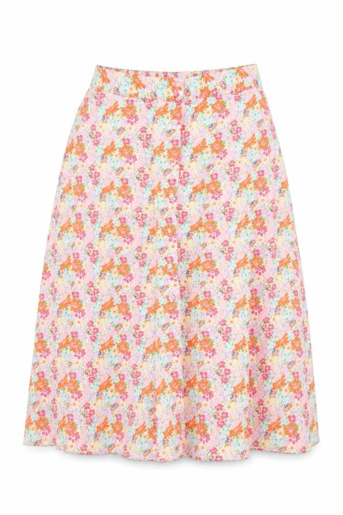 Pieces Womens Midi Floral A-Line Skirt Multicoloured Size M