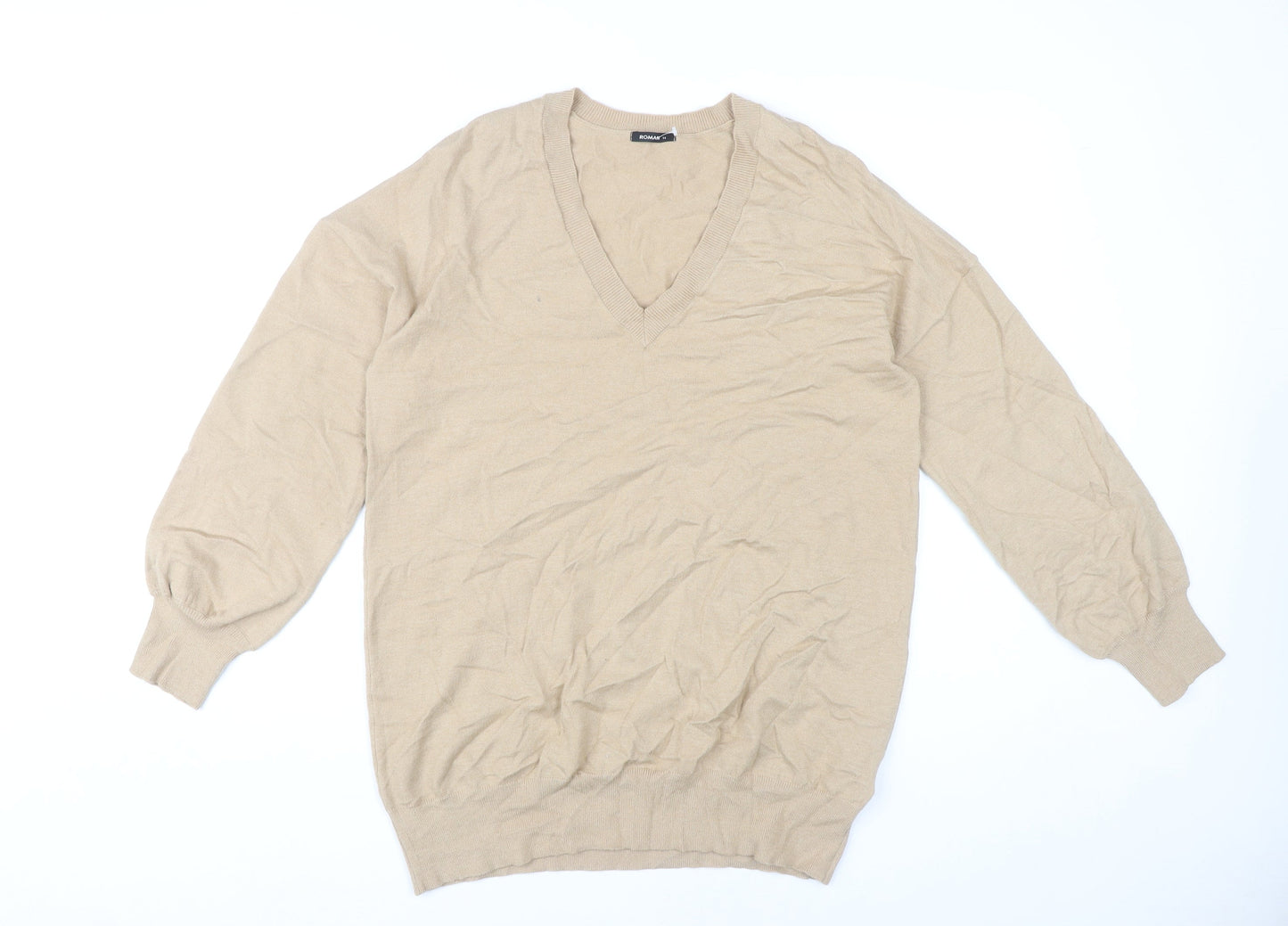 Roman Women’s Beige V-Neck Pullover Jumper Size 14 Knitwear