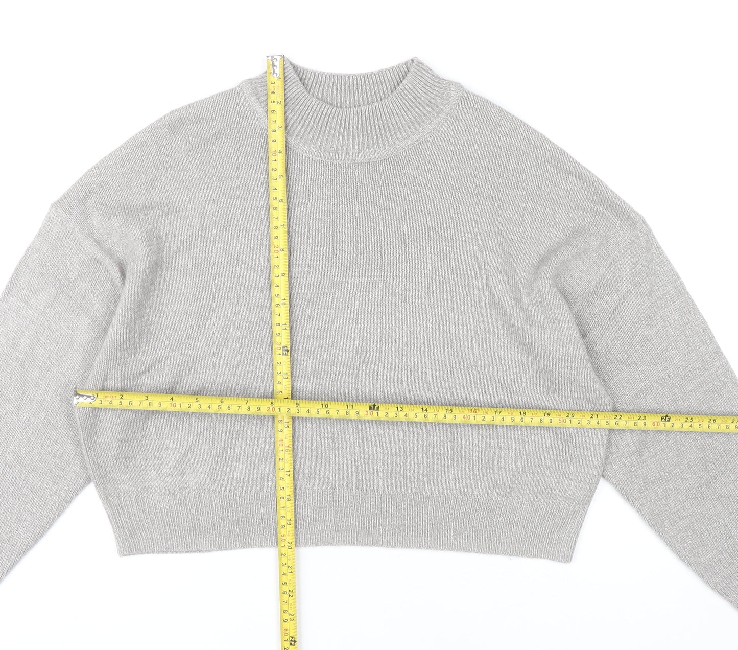 H&M Women’s Grey Mock Neck Jumper Size 12 Acrylic Long Sleeve