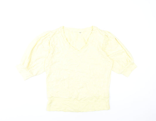 Next Women’s Yellow V-Neck Puff Sleeve Jumper Size 12
