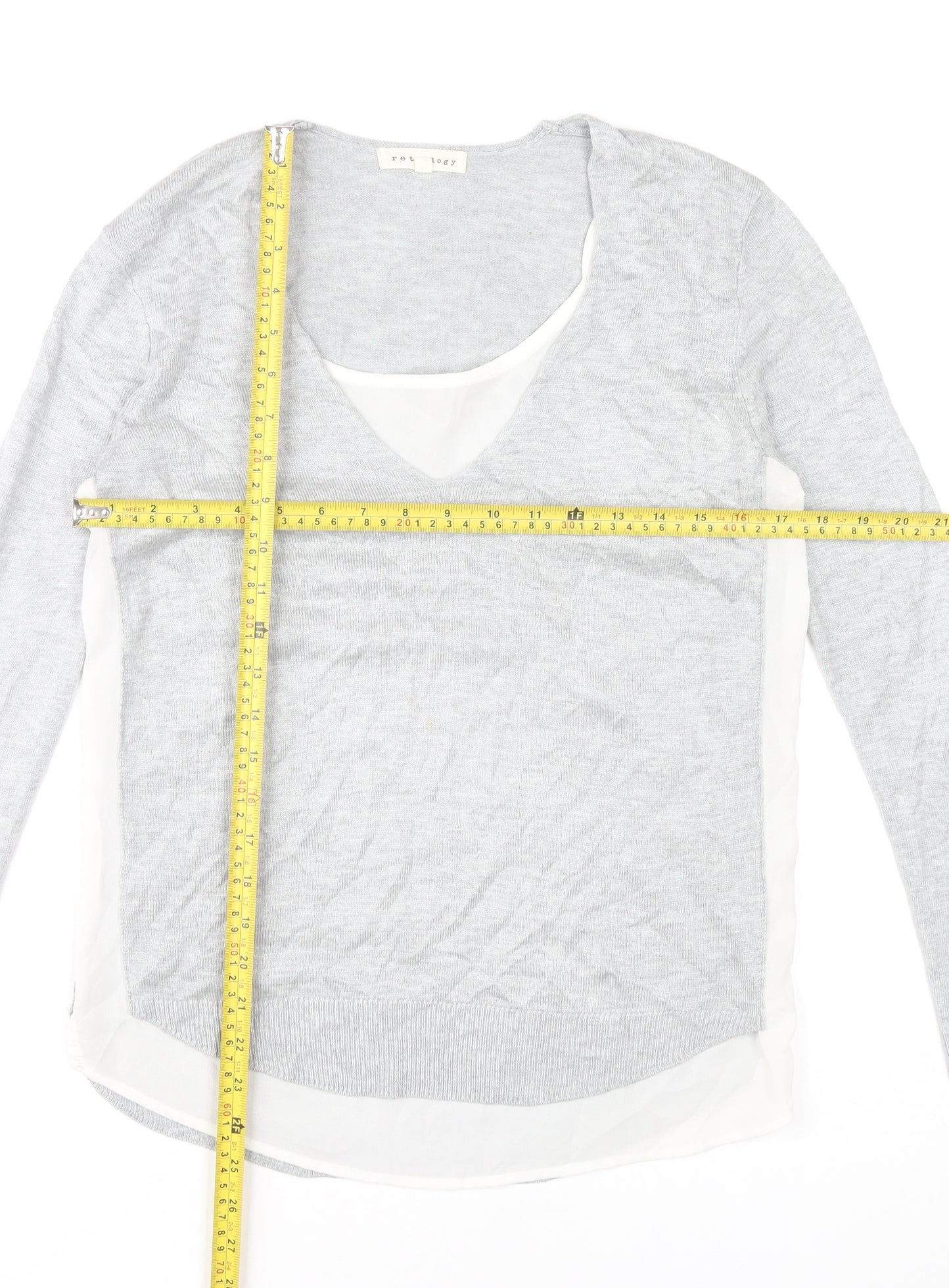 Retrology Women’s Grey V-Neck Pullover Jumper Size S Acrylic Rayon