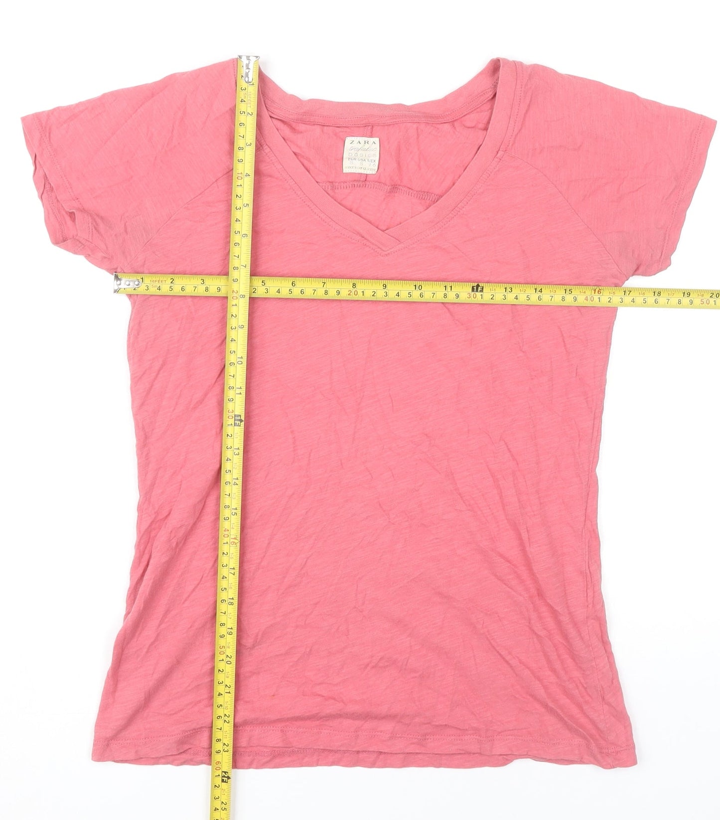 Zara Women’s Pink V-Neck Short Sleeve Cotton T-Shirt Size S