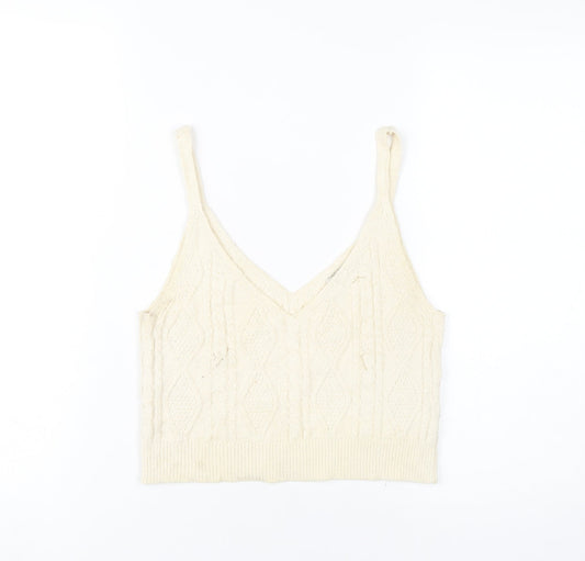 Stradivarius Women’s Ivory Knit Cropped Tank Top Size M