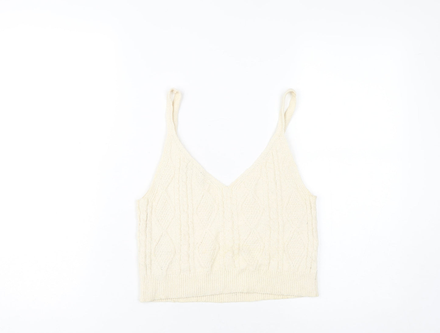 Stradivarius Women’s Ivory Knit Cropped Tank Top Size M