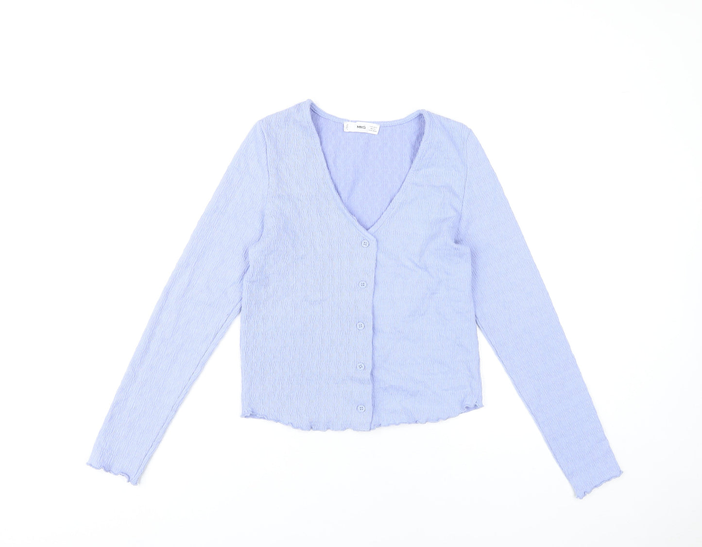 MNG Women's Purple Cropped Button Blouse Long Sleeve Slim Fit S